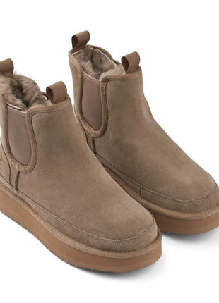 Plateau Boot | Wildleder, Lammfell Taupe