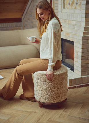 Simon Pouf | Kurzhaar | Neuseeland | D45x55 cm Beige