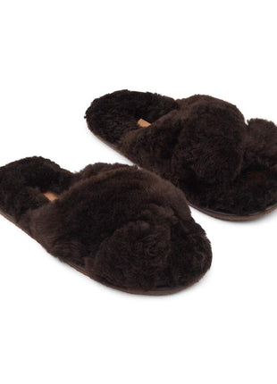 Alpaka Cross Slippers | 100% Alpaka Wolle Schokolade