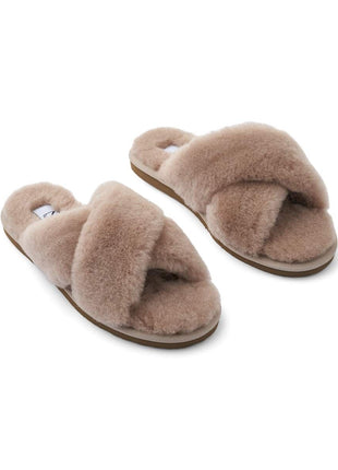 Lammfell Cross Slippers | Neuseeland | Größe 35-42 Teddybraun