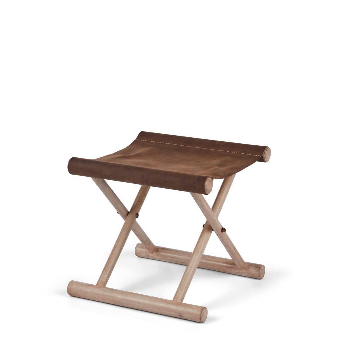 Hocker aus Premium Kalbsleder | Teakholz | 40x40x33 cm - Lammfellhaus.de